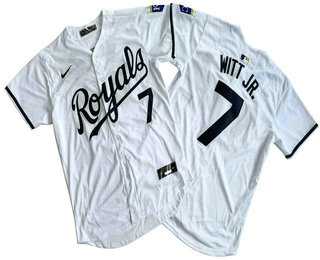 Mens Kansas City Royals #7 Bobby Witt Jr Number White Black Name Limited Stitched Jersey